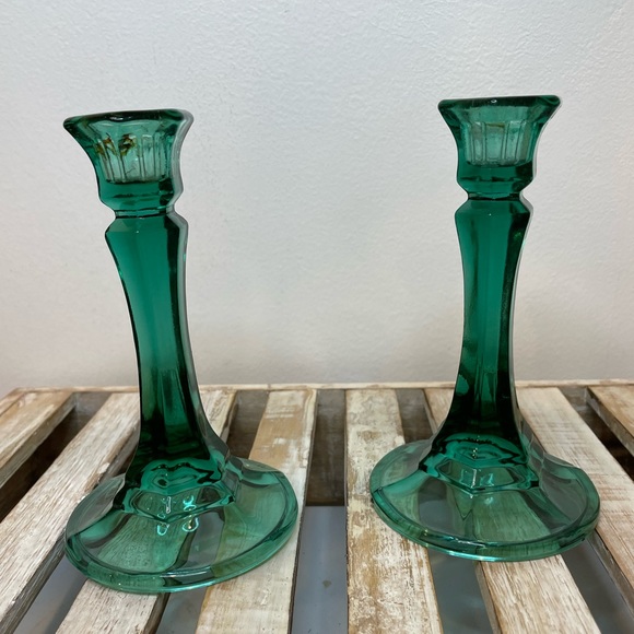 Accents Vintage Green Glass Candlestick Holders Poshmark
